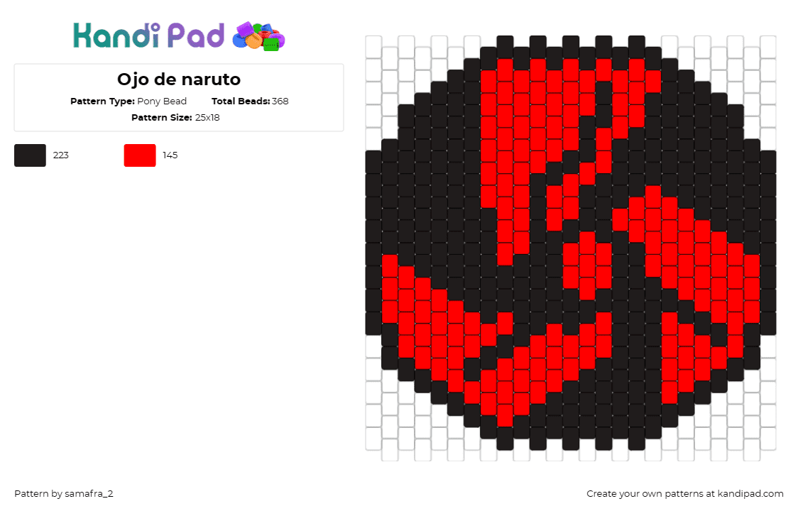 Ojo de naruto - Pony Bead Pattern by samafra_2 on Kandi Pad - rai,naruto,anime,eye,symbol,black,red