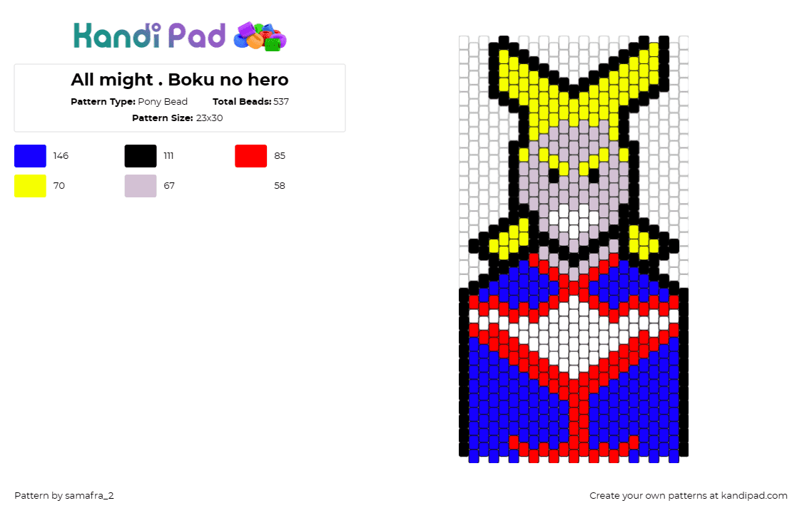 All might . Boku no hero - Pony Bead Pattern by samafra_2 on Kandi Pad - boku,my hero academia,character,anime,blonde,blue,red,yellow