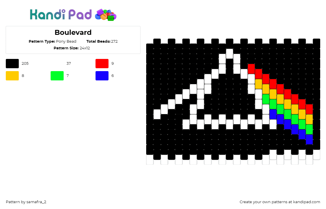 Boulevard - Pony Bead Pattern by samafra_2 on Kandi Pad - pink floyd,dark side of the moon,album,music,band,rainbow,black