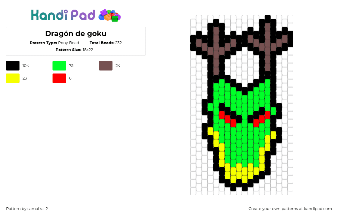 Dragón de goku - Pony Bead Pattern by samafra_2 on Kandi Pad - goku,dragon,dragon ball z,anime,character,green,brown