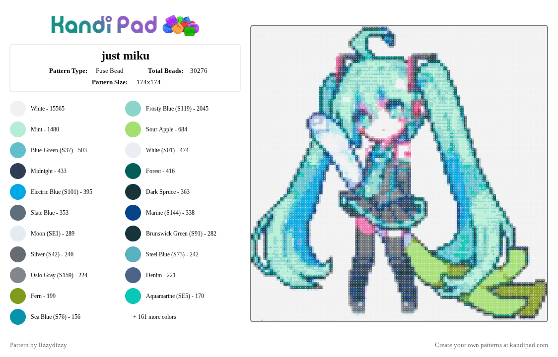 just miku - Fuse Bead Pattern by lizzydizzy on Kandi Pad - 