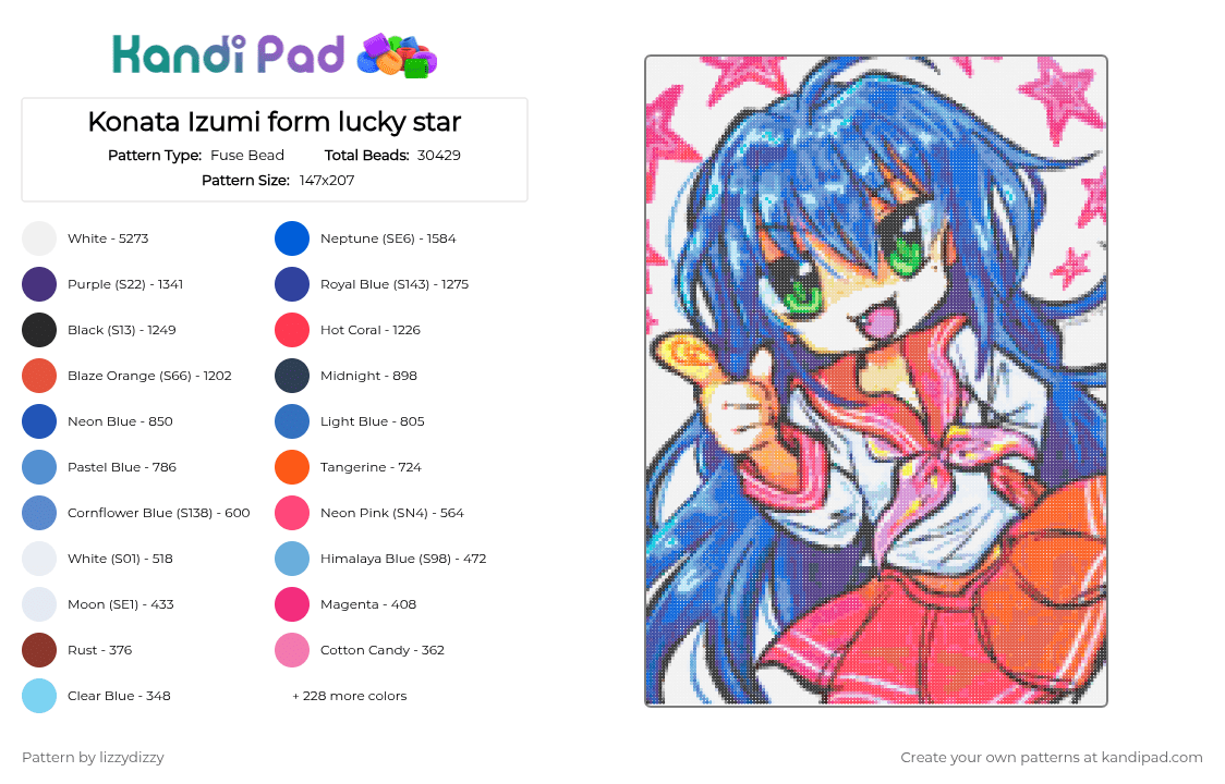 Konata Izumi form lucky star - Fuse Bead Pattern by lizzydizzy on Kandi Pad - 