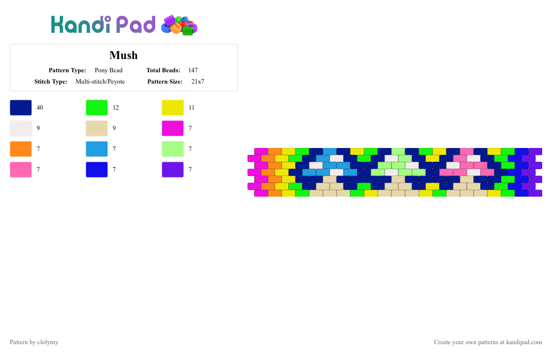 Mush - Pony Bead Pattern by clolymy on Kandi Pad - green,purple,beige