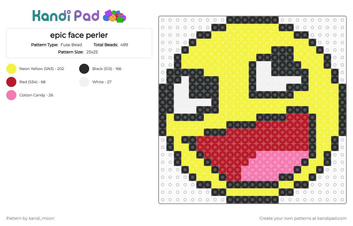 epic face perler - Fuse Bead Pattern by kandi_moon on Kandi Pad - cotdexcitement, yellow