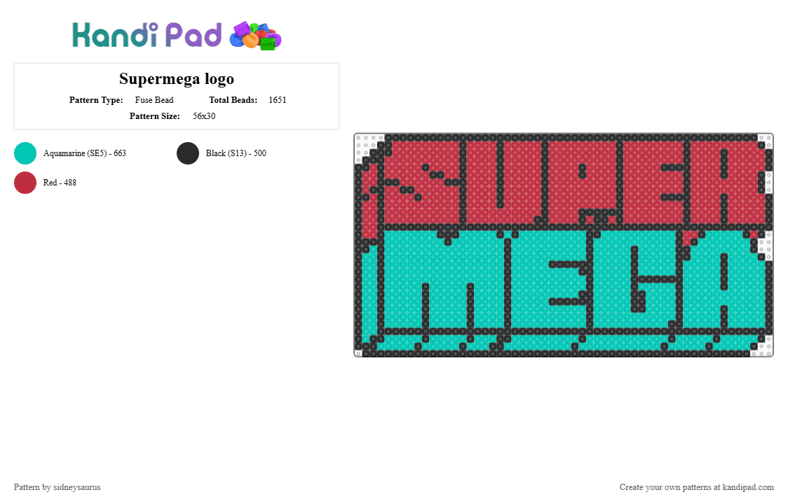 Supermega logo - Fuse Bead Pattern by sidneysaurus on Kandi Pad - red,teal,supermega,youtube,perler