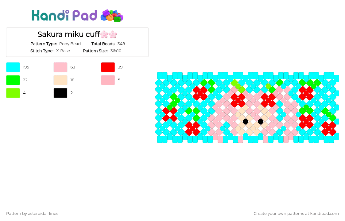Sakura miku cuff🌸🌸 - Pony Bead Pattern by asteroidairlines on Kandi Pad - pink,light blue