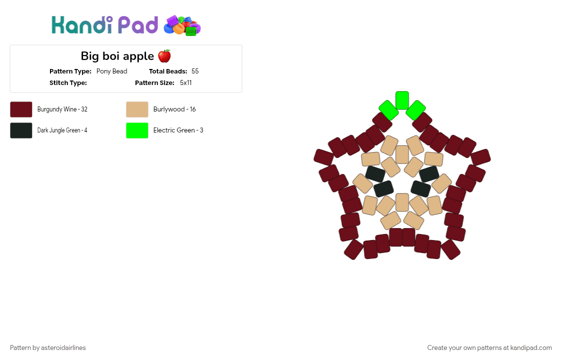 Big boi apple 🍎 - Pony Bead Pattern by asteroidairlines on Kandi Pad - brown, cotdsuperfoods