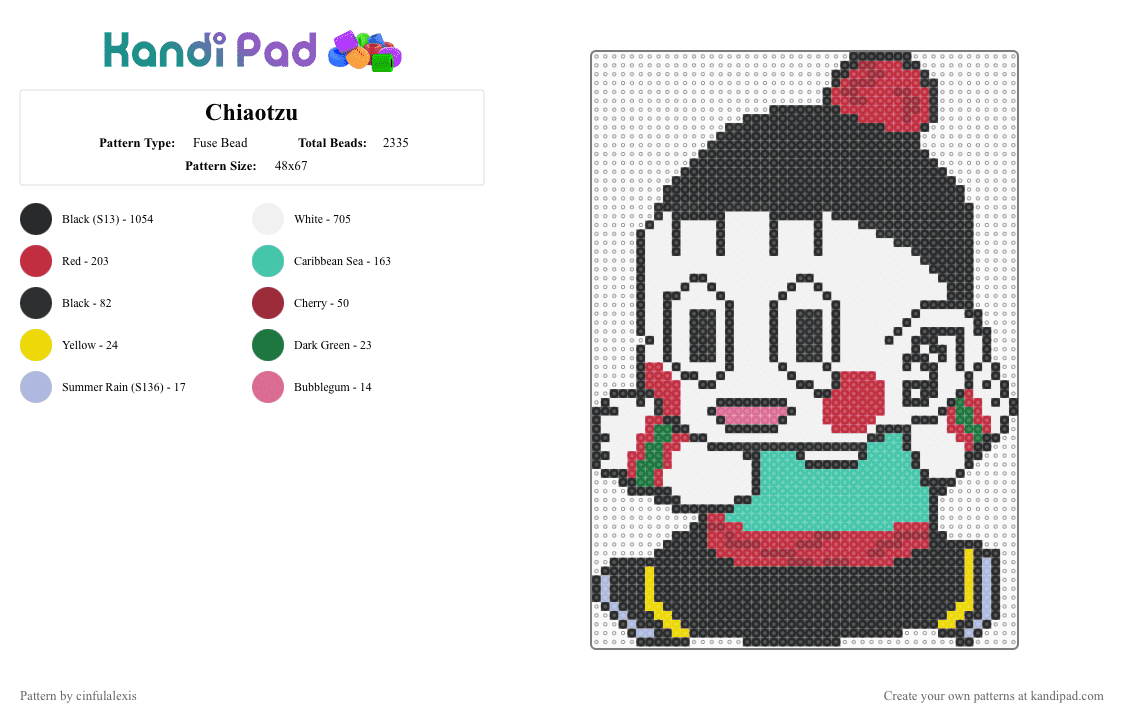 Chiaotzu - Fuse Bead Pattern by cinfulalexis on Kandi Pad - black, red, teal, white