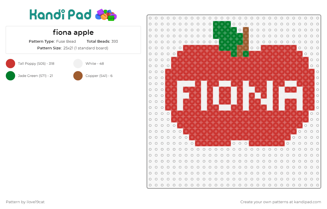 fiona apple - Fuse Bead Pattern by ilove19cat on Kandi Pad - fiona,apple,name,music,text,fruit,food,red