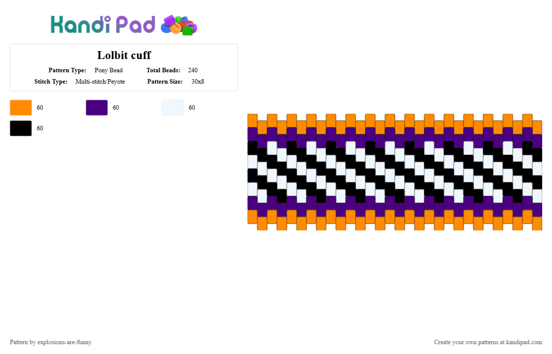 Lolbit cuff - Pony Bead Pattern by explosions-are-funny on Kandi Pad - orange,purple,lolbit,fnaf,cuff