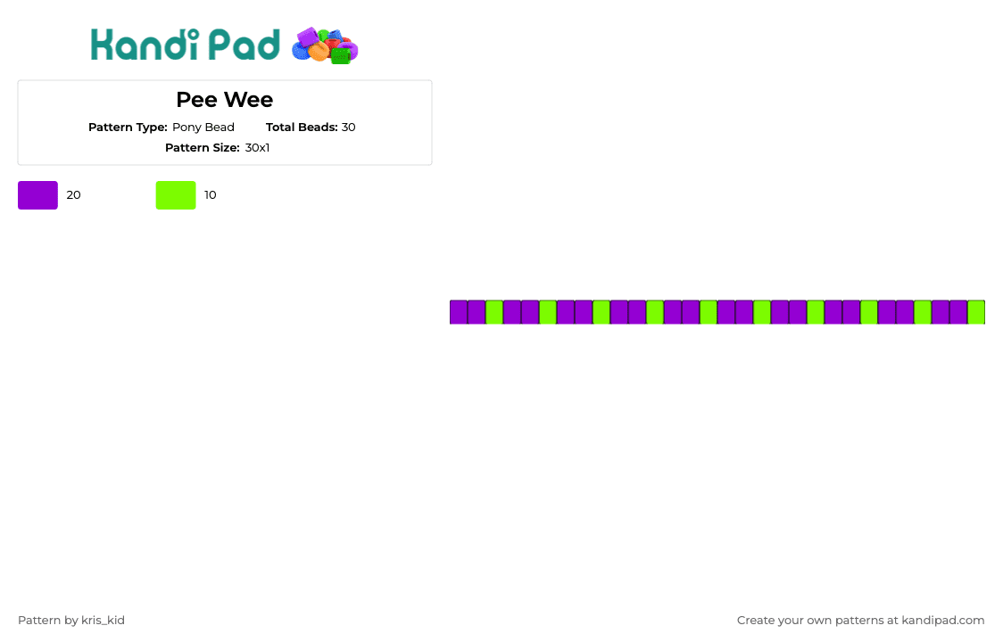 Pee Wee - Pony Bead Pattern by kris_kid on Kandi Pad - single,bracelet,cuff,purple,green