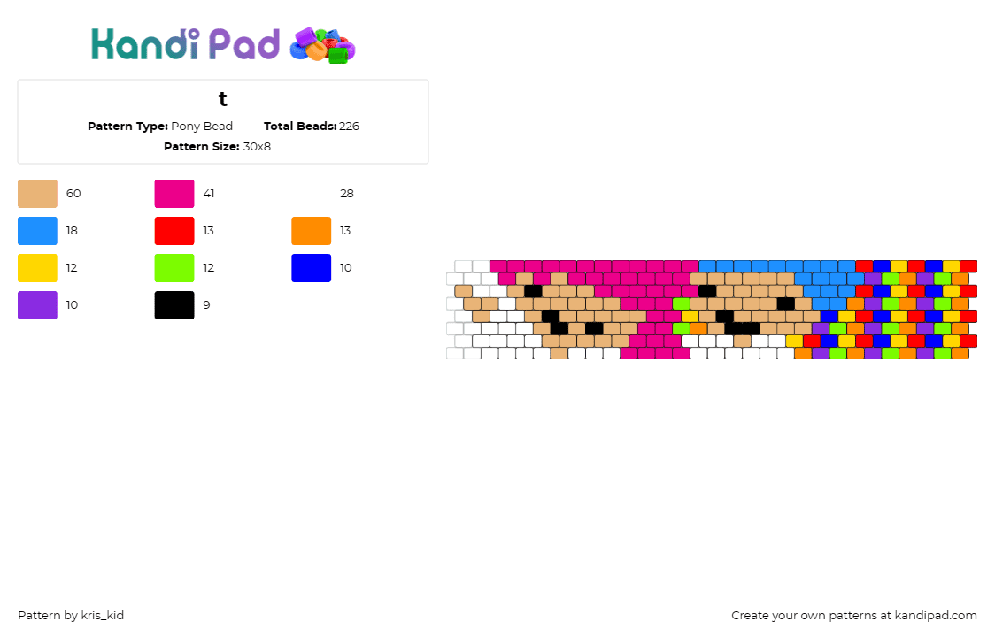 t - Pony Bead Pattern by kris_kid on Kandi Pad - characters,colorful,cuff,pink