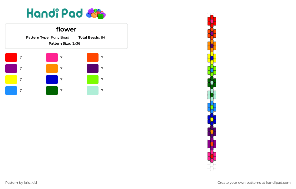 flower - Pony Bead Pattern by kris_kid on Kandi Pad - flowers,chain,bracelet,cuff,colorful,rainbow