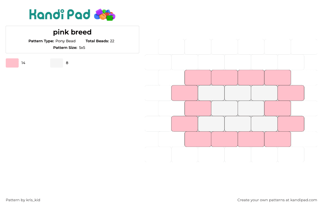 pink breed - Pony Bead Pattern by kris_kid on Kandi Pad - bread,slice,charm,pink,white
