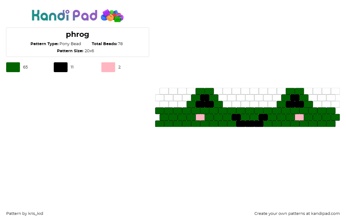 phrog - Pony Bead Pattern by kris_kid on Kandi Pad - frog,amphibian,cute,animal,playful,cuff,green