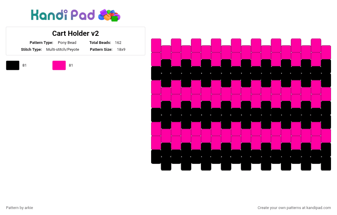 Cart Holder v2 - Pony Bead Pattern by arkie on Kandi Pad - black,pink