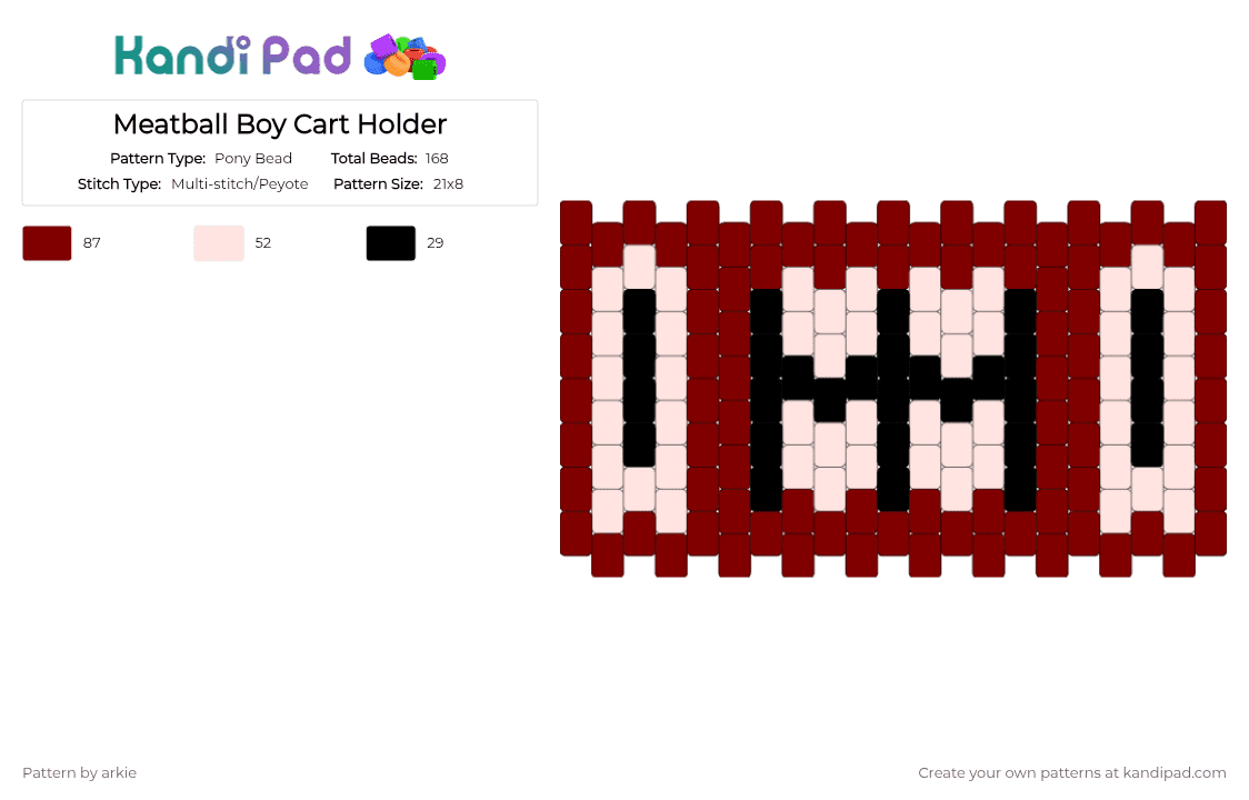 Meatball Boy Cart Holder - Pony Bead Pattern by arkie on Kandi Pad - brown,white