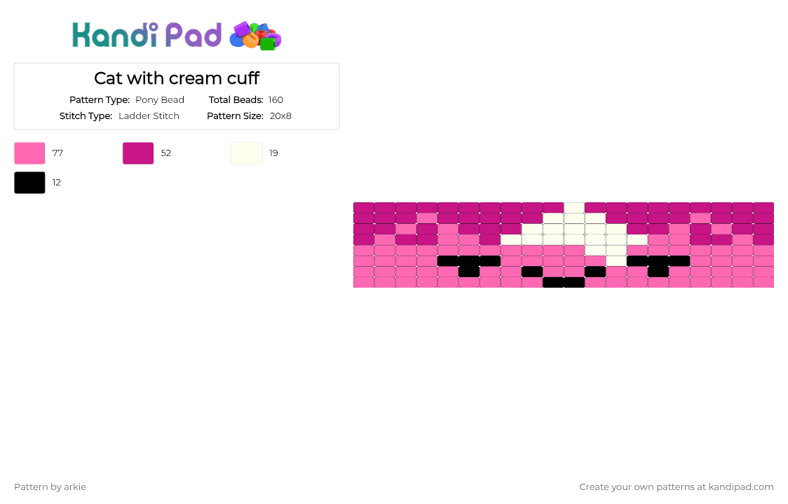 Cat with cream cuff - Pony Bead Pattern by arkie on Kandi Pad - pink