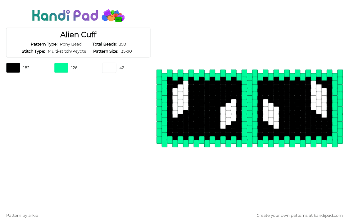 Alien Cuff - Pony Bead Pattern by arkie on Kandi Pad - teal