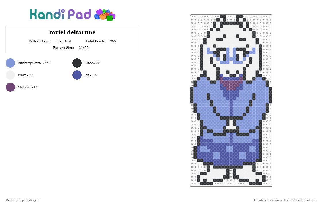 toriel deltarune - Fuse Bead Pattern by jeonglegym on Kandi Pad - deltarune, light blue, toriel, undertale