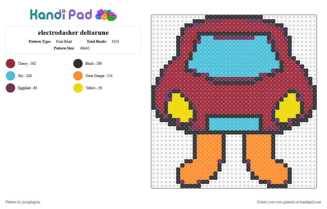 electrodasher deltarune - Fuse Bead Pattern by jeonglegym on Kandi Pad - deltarune, electrodasher, light blue, red