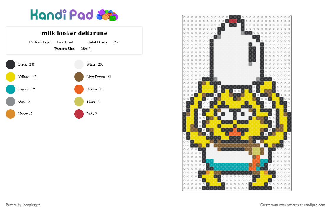milk looker deltarune - Fuse Bead Pattern by jeonglegym on Kandi Pad - white,tan,yellow,milk looker,deltarune