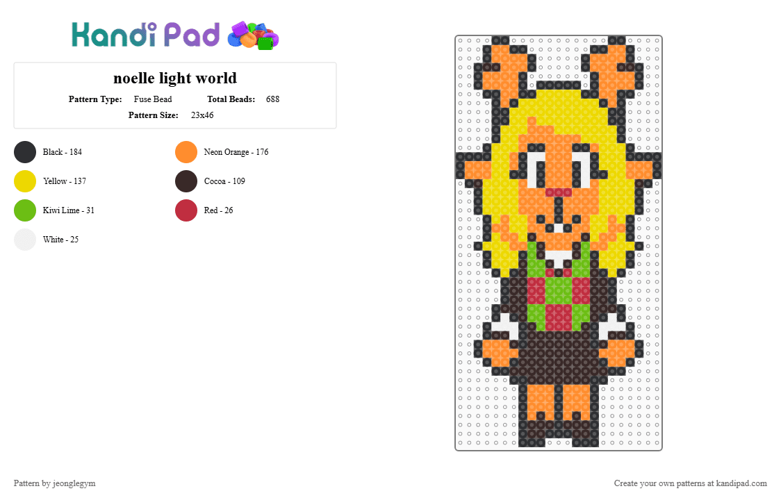 noelle light world deltarune - Fuse Bead Pattern by jeonglegym on Kandi Pad - brown,yellow,orange,noelle,deltarune