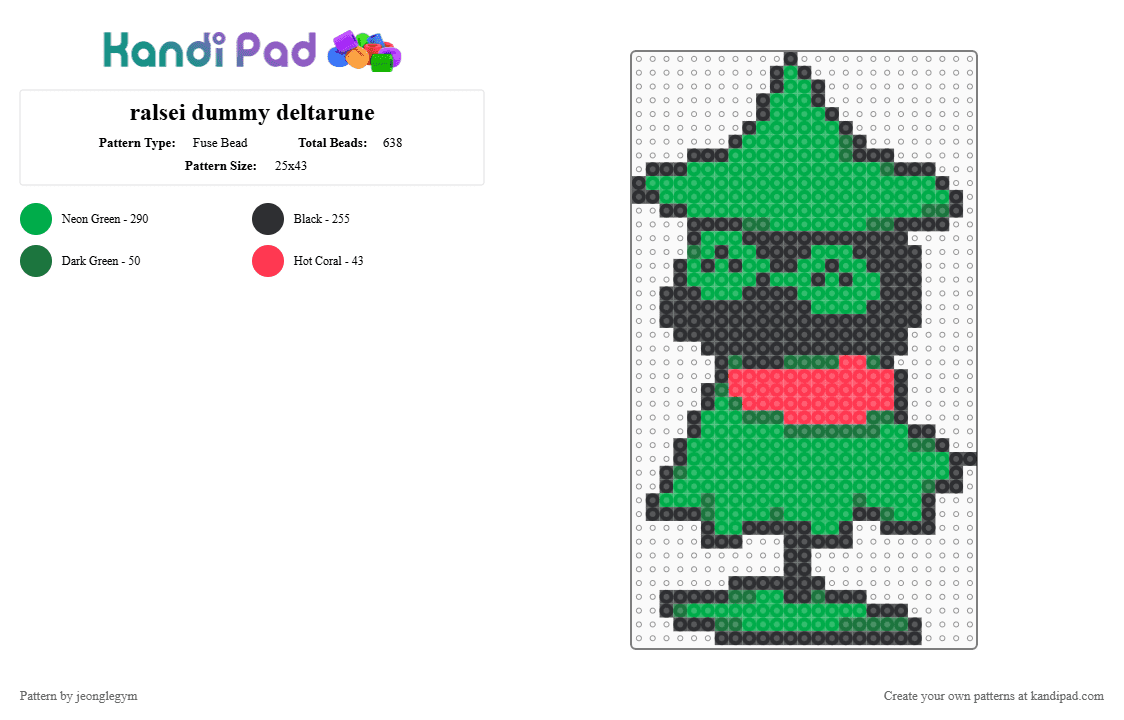 ralsei dummy deltarune - Fuse Bead Pattern by jeonglegym on Kandi Pad - green,ralsei,dummy,deltarune