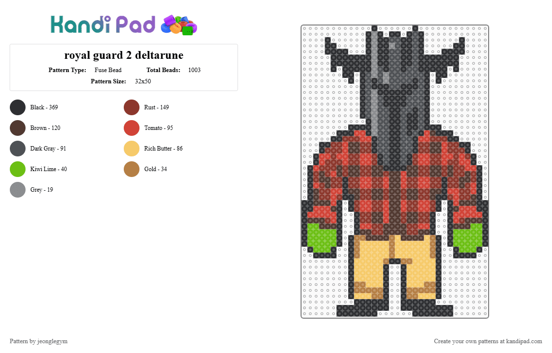 royal guard 2 deltarune - Fuse Bead Pattern by jeonglegym on Kandi Pad - brown,red,gray,deltarune,royal guard