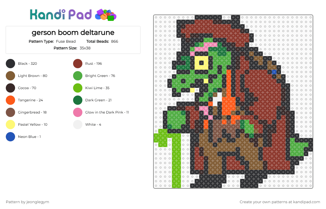 gerson boom deltarune - Fuse Bead Pattern by jeonglegym on Kandi Pad - brown,red,green,tan,gerson boom,deltarune