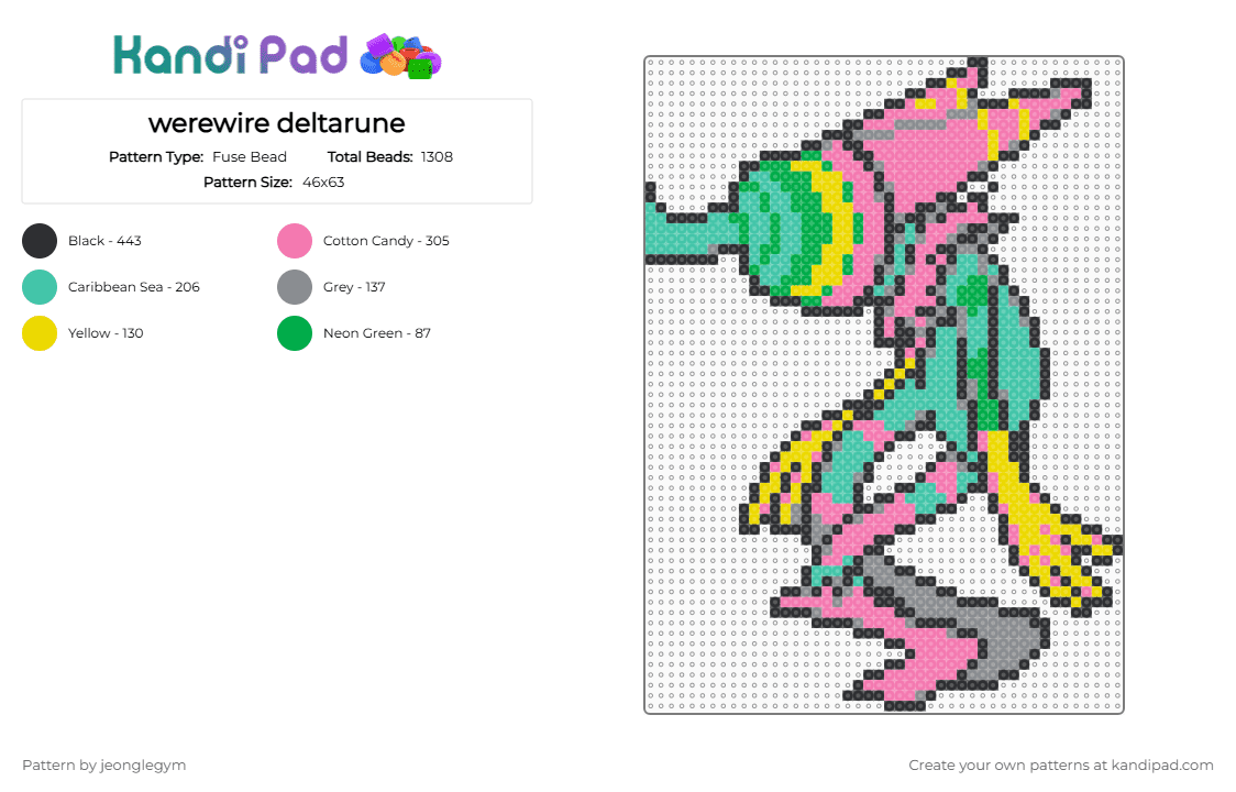 werewire deltarune - Fuse Bead Pattern by jeonglegym on Kandi Pad - deltarune, pink, teal, werewire