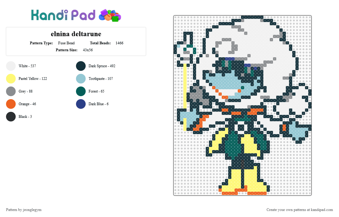 elnina deltarune - Fuse Bead Pattern by jeonglegym on Kandi Pad - white,yellow,gray,light blue,elnina,deltarune