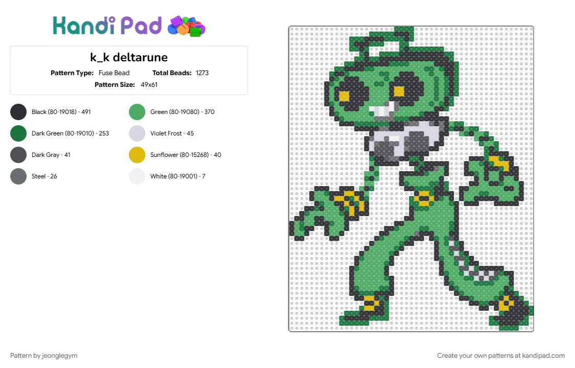 k_k deltarune - Fuse Bead Pattern by jeonglegym on Kandi Pad - deltarune, green, kk
