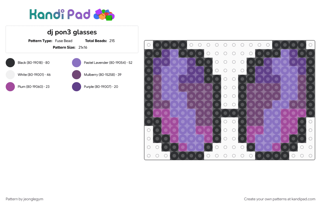 dj pon3 glasses - Fuse Bead Pattern by jeonglegym on Kandi Pad - blue, dj pon3, my little pony, pink