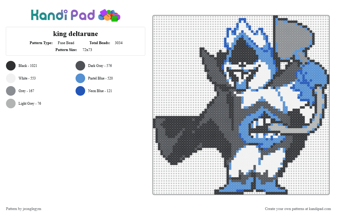 king deltarune - Fuse Bead Pattern by jeonglegym on Kandi Pad - gray,light blue,king,deltarune