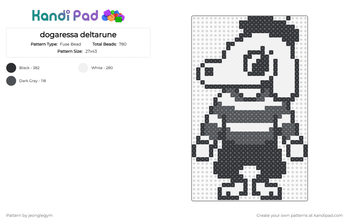 dogaressa deltarune - Fuse Bead Pattern by jeonglegym on Kandi Pad - deltarune, dogaressa, gray, white