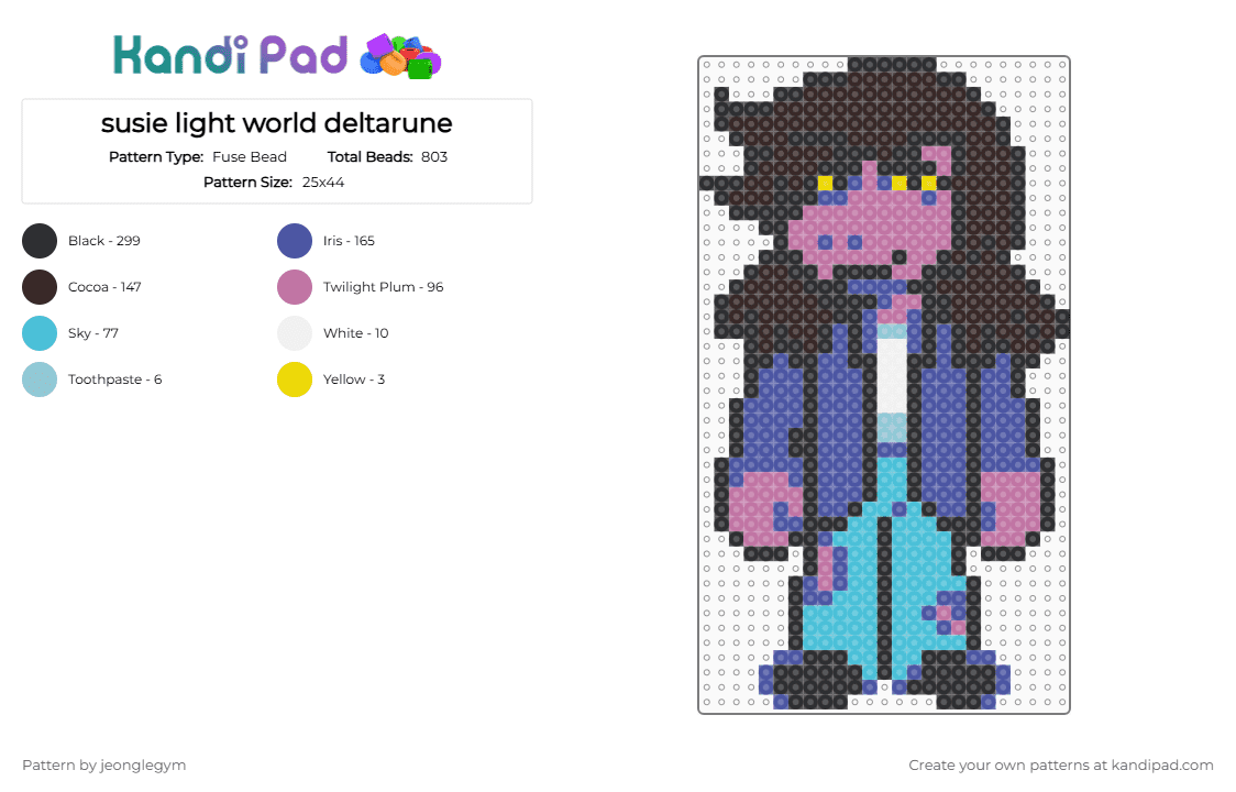 susie light world deltarune - Fuse Bead Pattern by jeonglegym on Kandi Pad - purple,pink,brown,susie,deltarune