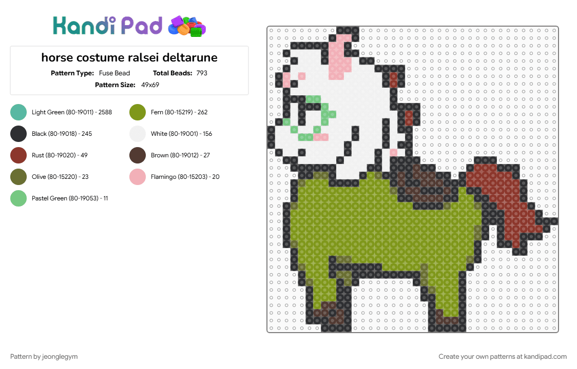 horse costume ralsei deltarune - Fuse Bead Pattern by jeonglegym on Kandi Pad - 