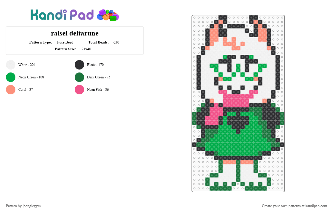 ralsei deltarune - Fuse Bead Pattern by jeonglegym on Kandi Pad - green,ralsei,deltarune