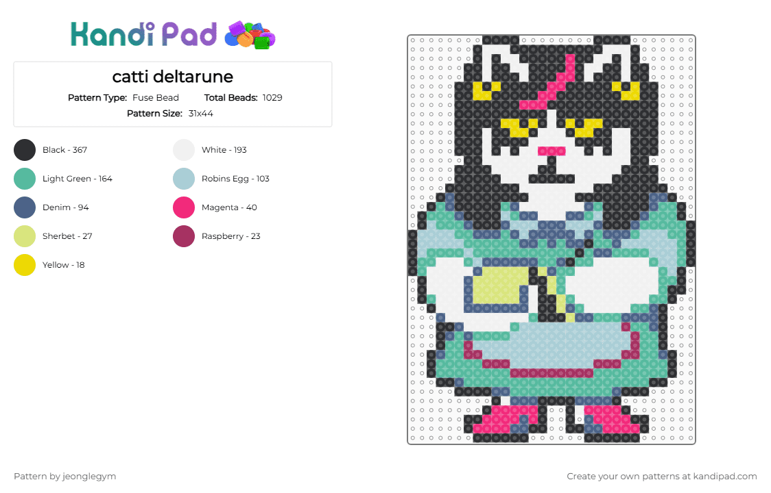 catti deltarune - Fuse Bead Pattern by jeonglegym on Kandi Pad - blue, catti, deltarune, light blue, teal