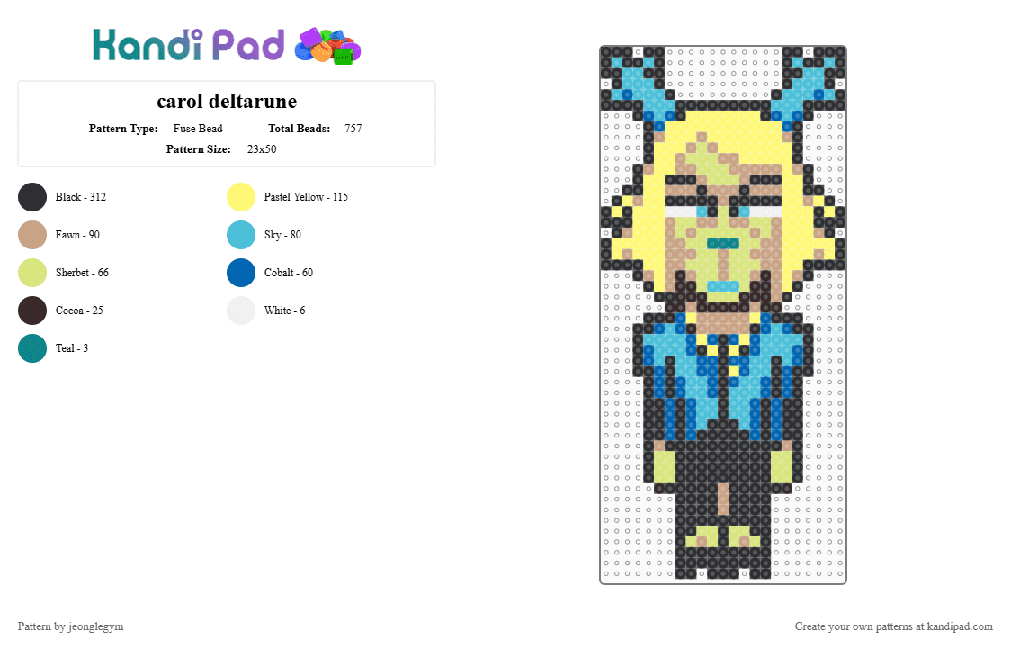 carol deltarune - Fuse Bead Pattern by jeonglegym on Kandi Pad - yellow,light blue,beige,carol,deltarune