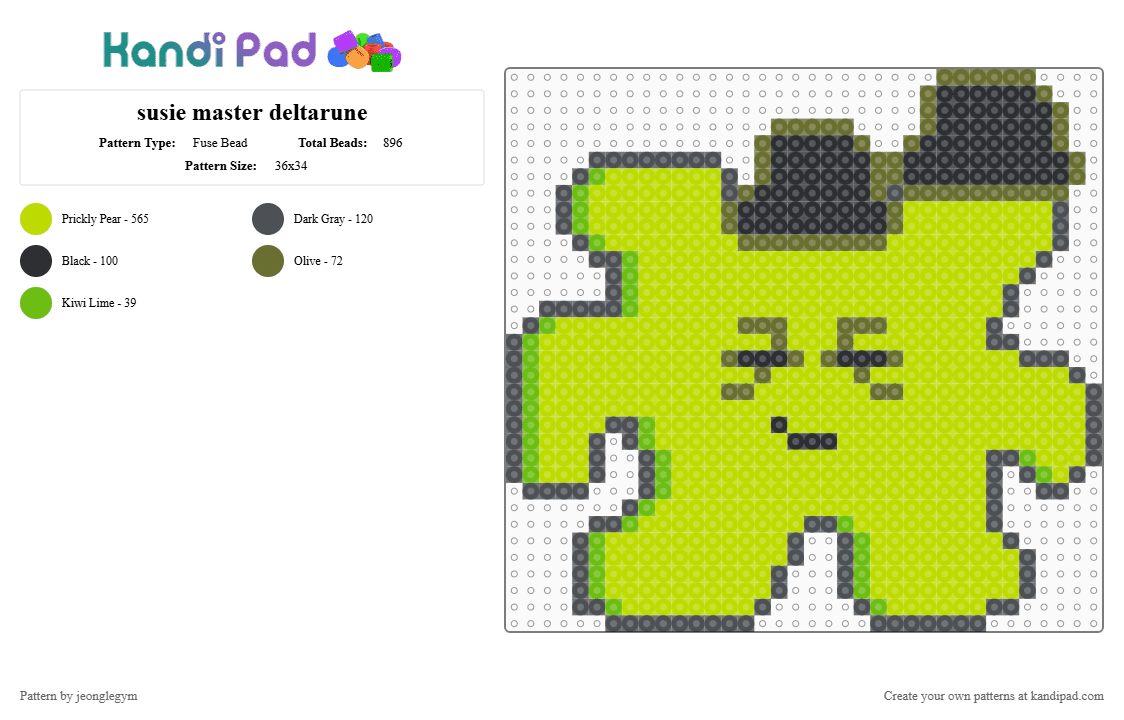 susie master deltarune - Fuse Bead Pattern by jeonglegym on Kandi Pad - deltarune, green, susie master