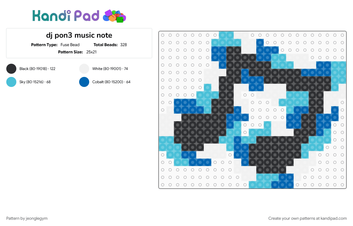 dj pon3 music note - Fuse Bead Pattern by jeonglegym on Kandi Pad - blue, dj pon3, light blue, my little pony