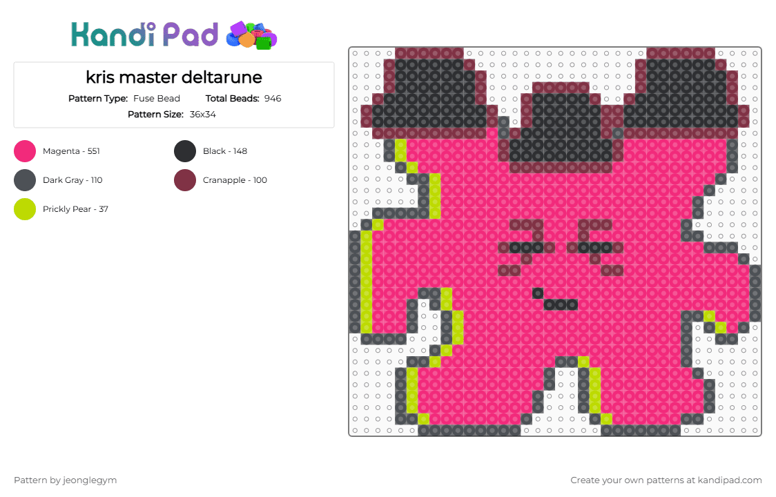 kris master deltarune - Fuse Bead Pattern by jeonglegym on Kandi Pad - deltarune, kris master, pink