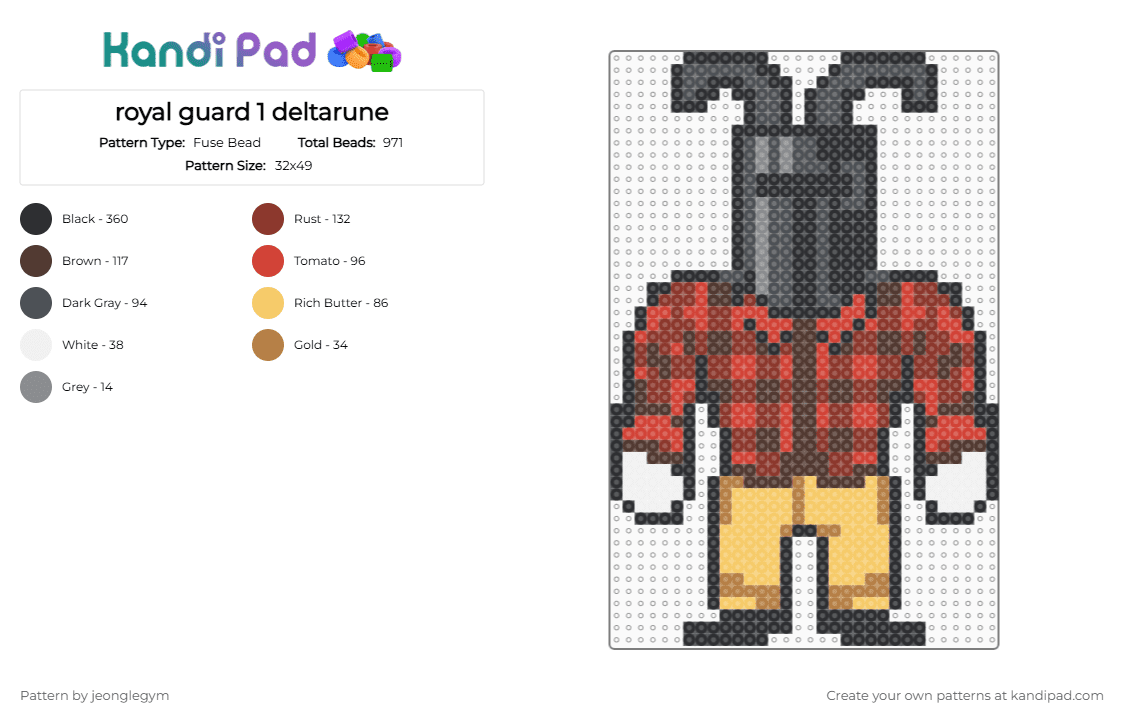 royal guard 1 deltarune - Fuse Bead Pattern by jeonglegym on Kandi Pad - brown,red,gray,deltarune,royal guard
