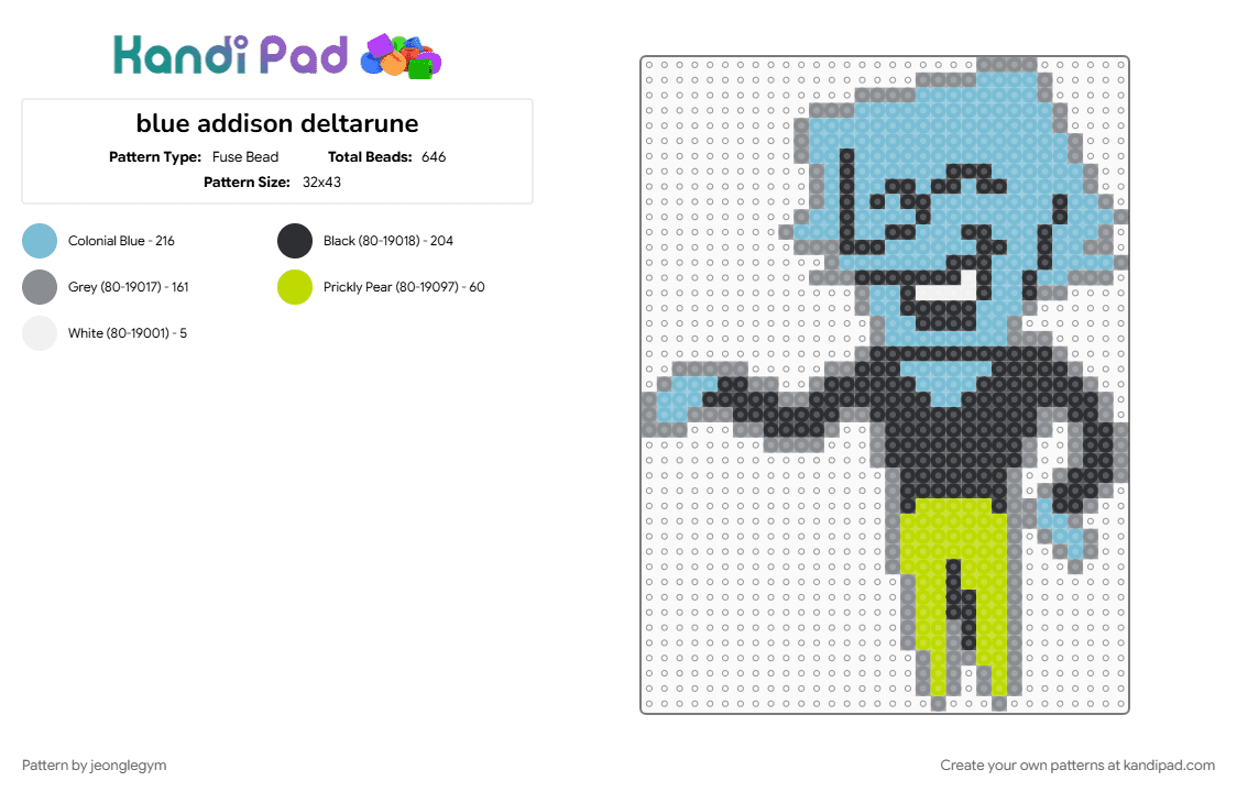 blue addison deltarune - Fuse Bead Pattern by jeonglegym on Kandi Pad - 