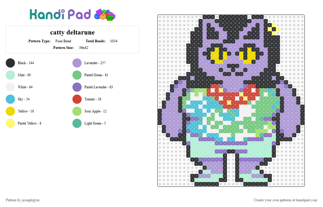 catty deltarune - Fuse Bead Pattern by jeonglegym on Kandi Pad - pink,light blue,teal,catty,deltarune