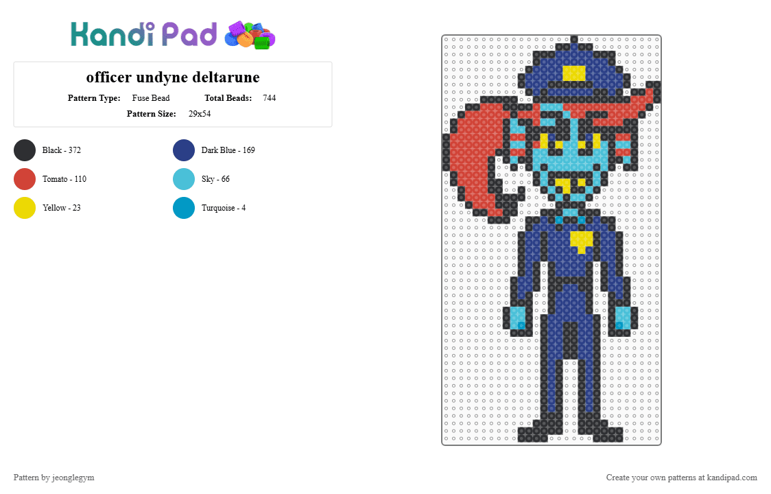 officer undyne deltarune - Fuse Bead Pattern by jeonglegym on Kandi Pad - black,blue,red,undyne,deltarune