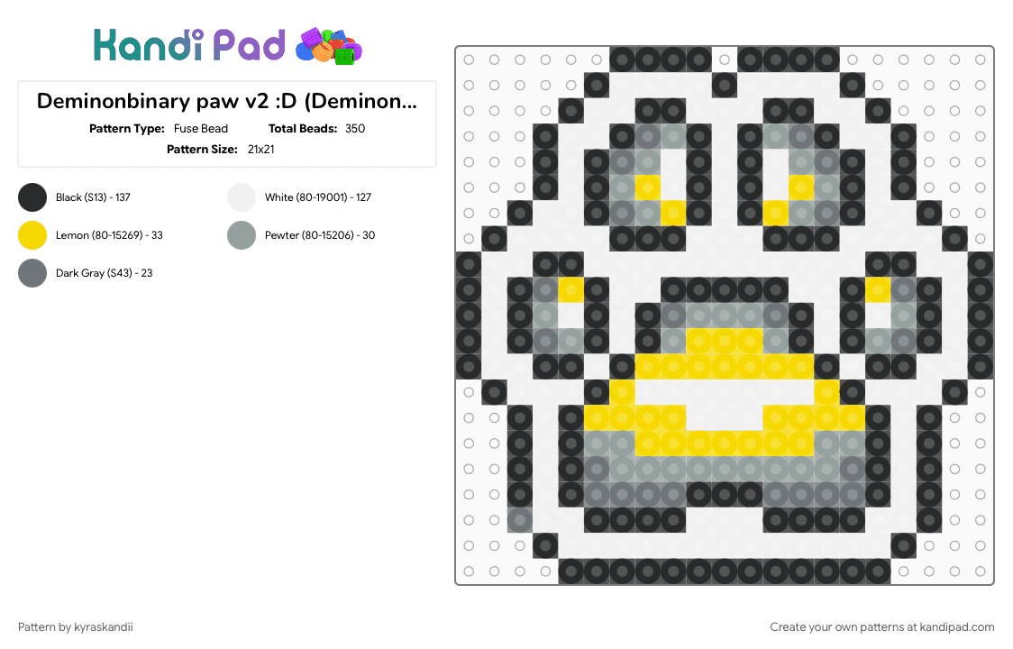 Deminonbinary paw v2 :D        (Deminon-binary) - Fuse Bead Pattern by kyraskandii on Kandi Pad - demigender, deminonbinary, lgbt, nonbinary, paw, paw print, pride