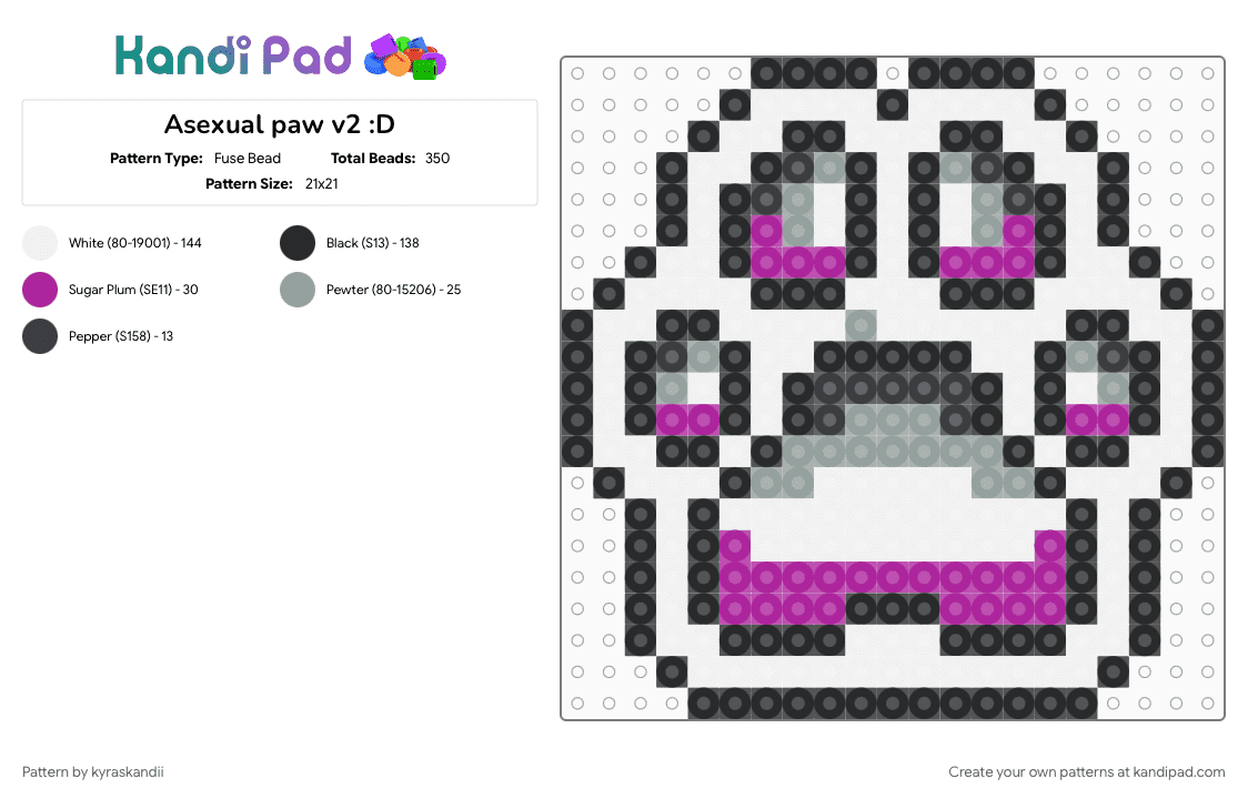 Asexual paw v2 :D - Fuse Bead Pattern by kyraskandii on Kandi Pad - 
